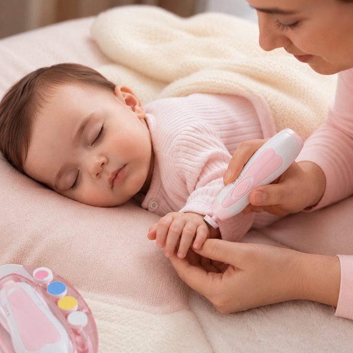 أم تستخدم مبرد الأظافر على طفلها النائم بهدوء