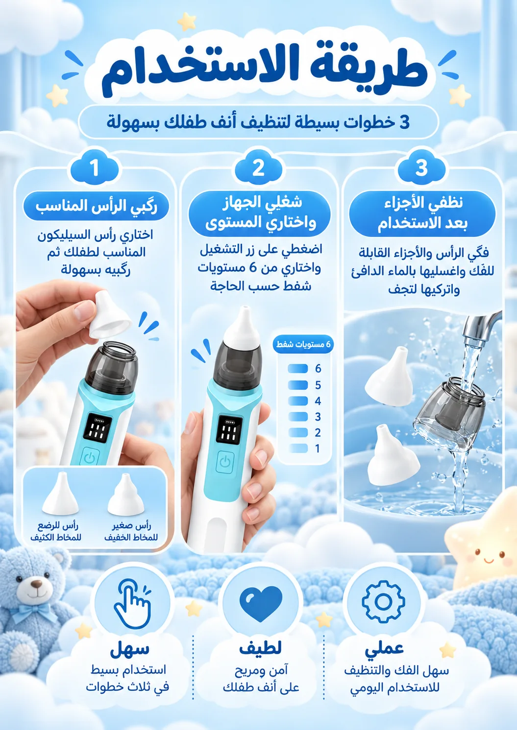 طريقة استخدام جهاز شفط الأنف في ثلاث خطوات